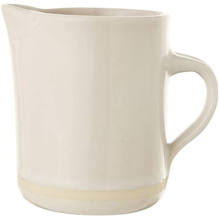 Farmhouse Spouted Stoneware Ceramic Coffee Milk Creamer - White with Natural Clay Stripe Serving Pitcher - 12 ounce