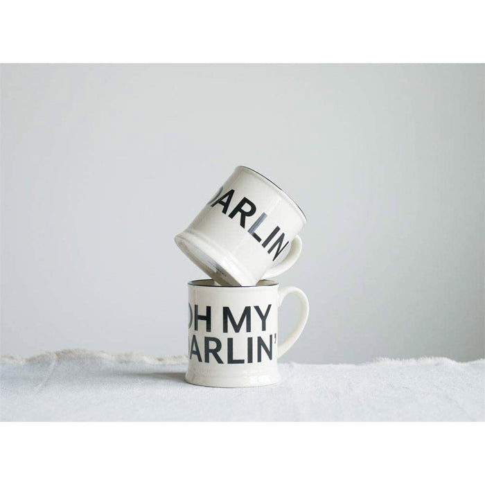 Large Black and Beige "Darlin' and Oh My Darlin'" Stein Shaped Ceramic Stoneware Mug 14 oz. - Perfect Gift for Couples - Set of 2