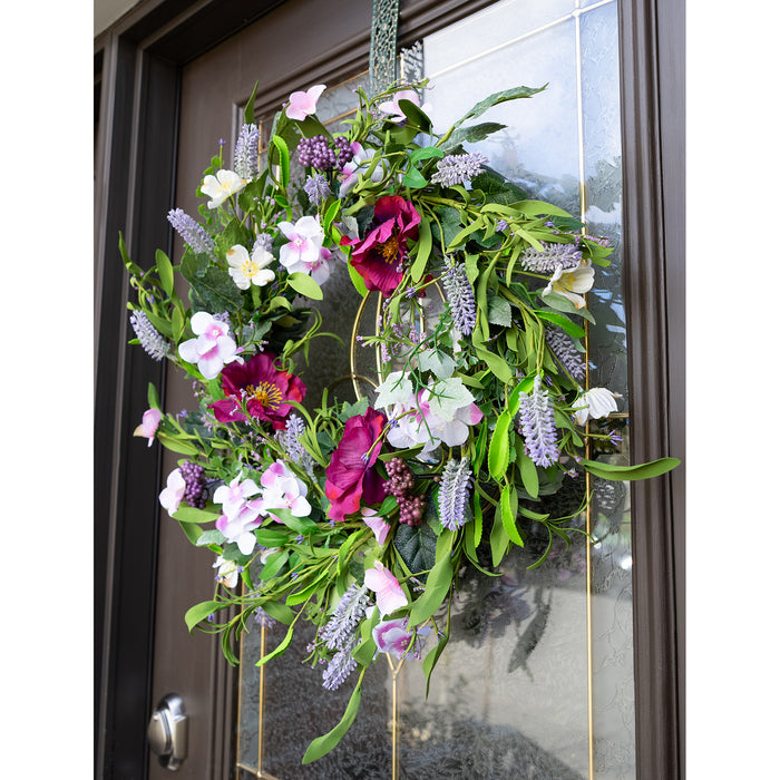 Red Co. 18" Purple Shades of Spring, Artificial Spring & Summer Wreath, Door Backdrop Ornaments, Home Décor Collection
