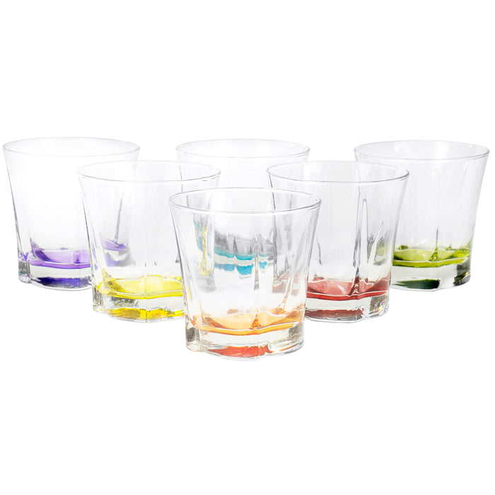 Red Co. Tapering, Fluted Short Lowball Rocks Glasses with Colored Bases, 9.5 Ounce - Set of 6