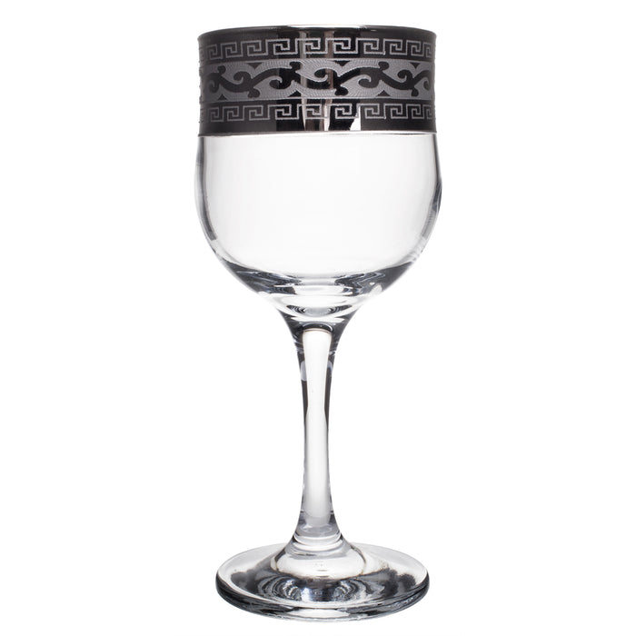 Greek Key Silver Trim Small Wine Glasses - 8 Ounce - Set of 6