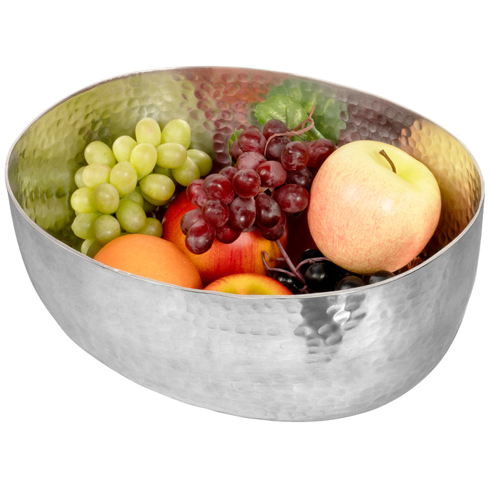 Red Co. Luxurious Hammered Aluminum Oval Bowl, Metal Decorative Bowl, Silver Finish — 11¾" x 9½" x 5"