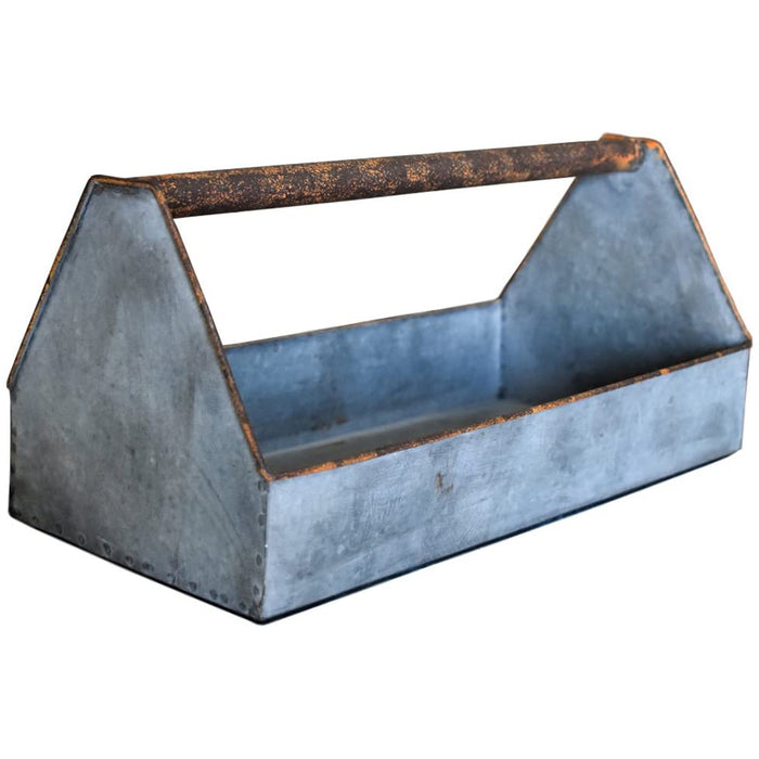 Vintage Galvanized Industrial Rustic Toolbox Caddy with Handle - Perfect for Your Garden or Home Decoration