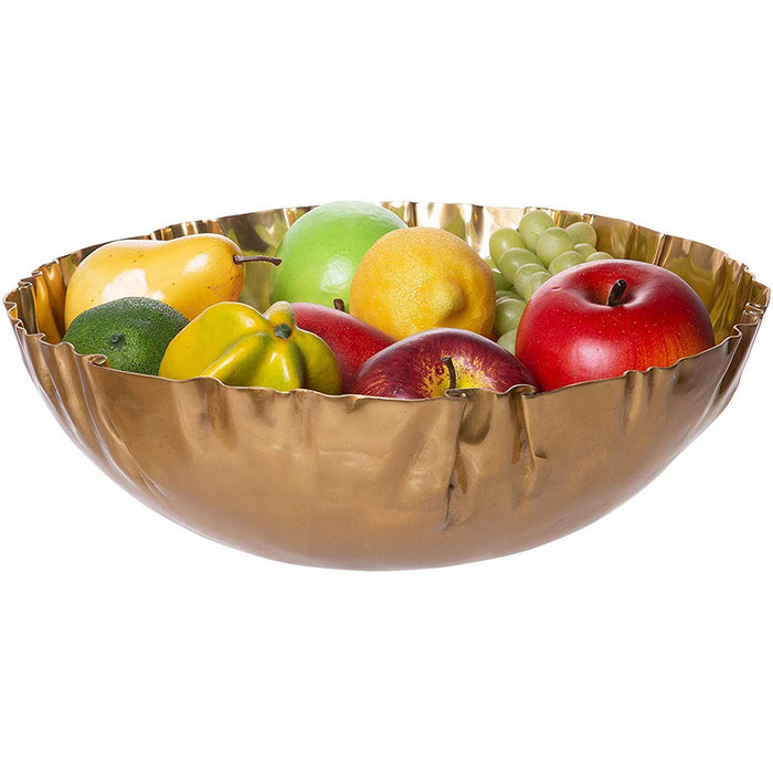 Red Co. Gold Round Hammered Bowl with Curved Folded Edges, Home Décor Centerpiece, Large - 11 Inches