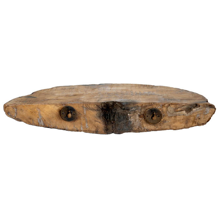 Hand Crafted Industrial | Reclaimed Pulley | Half Round Wood Shelf - 19.75 inches