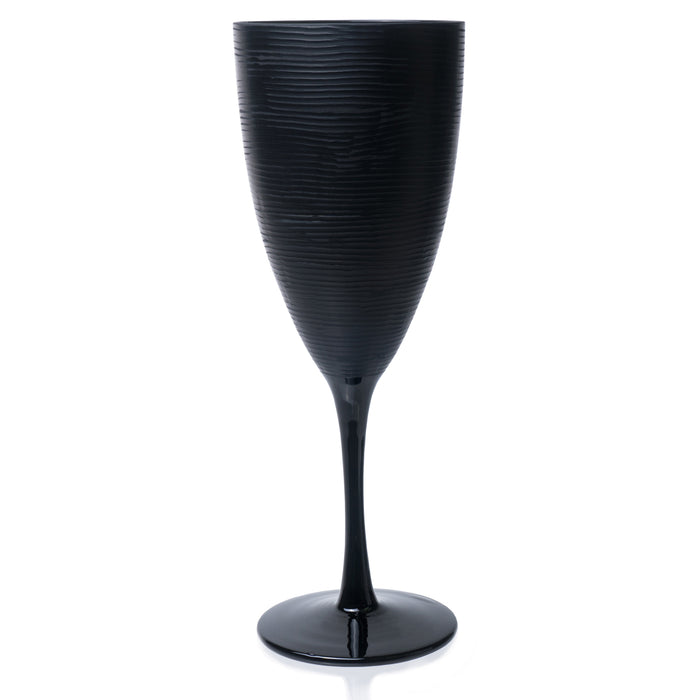 Artisan Stemware Collection Black Glass Goblet Wine Glasses with Horizontal Hand Made Stripes, Set of 4-12 Ounce