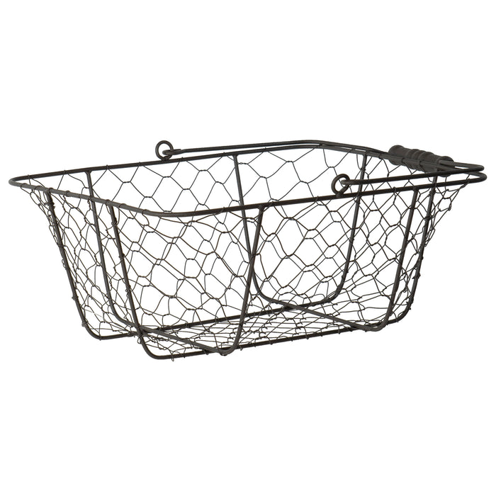Red Co. All-Purpose Display Basket Bin, Gray Iron Metal Wire with Wooden Handle, Rectangular Shape, 8 Inches