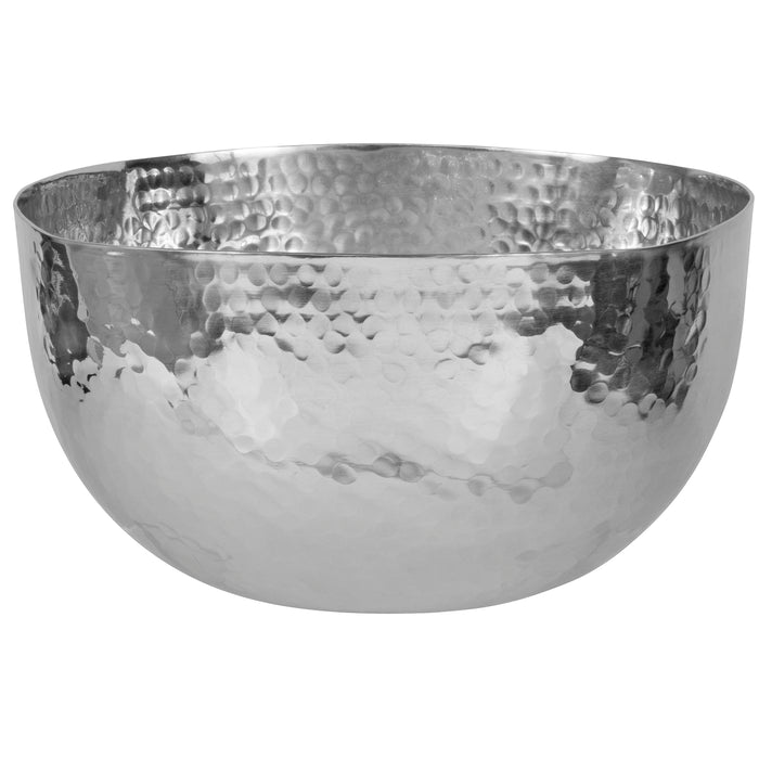 Red Co. Luxurious Hammered Aluminum Round Bowl with Unique Edge, Metal Decorative Bowl, Silver Finish — 14 Inches