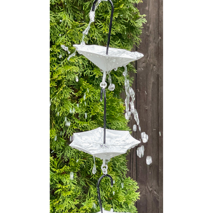 Red Co. 5-Foot Decorative Hanging Metal Rain Chain & Garden Rainwater Catcher – Black & White Enamel Umbrella