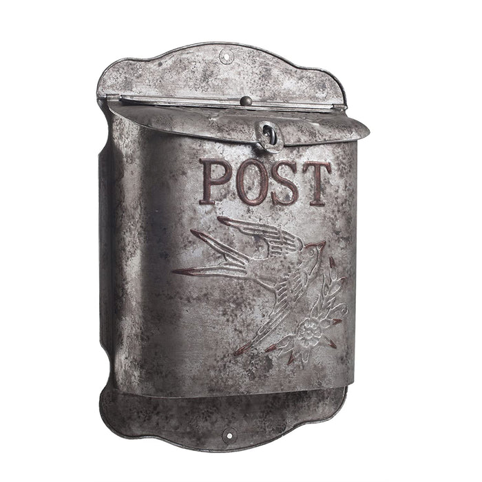 Rustic Galvanized Metal Bird Post Mailbox - Shabby Chic Style Decor