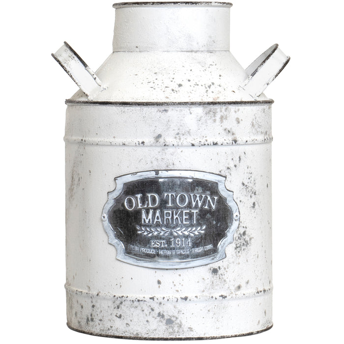 Red Co. Old Town Market Galvanized Metal White Milk Can Flower Vase Plant Holder Décor for Home and Garden Organizer
