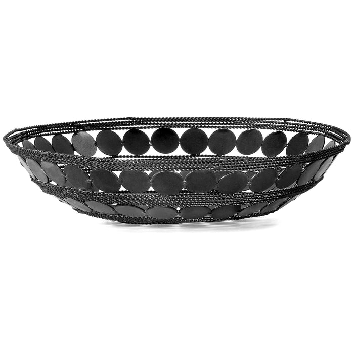 Red Co. 10” Decorative Round Iron Ring Centerpiece Basket Bowl, Circle Design with Braided Wire - Black