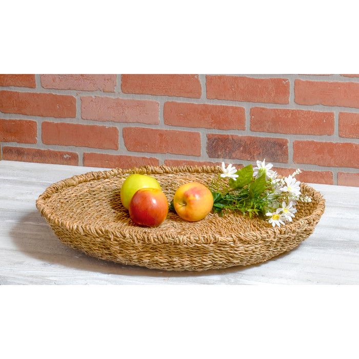 Red Co. Large Brown Round Decorative Hand-Woven Centerpiece Basket Tray, Seagrass & Iron – 22 Inches