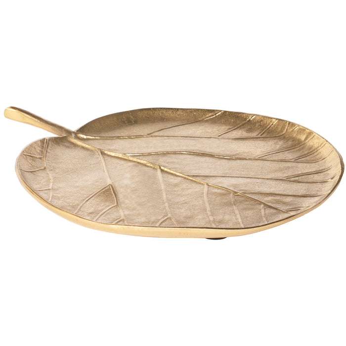 Red Co. 14 inch Decorative Tabletop Aluminum Leaf Tray in Brushed Metal Gold
