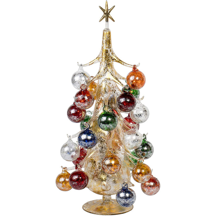 50cm Oro Multicolore Vintage Inspired Mini Glass Christmas Tree with 26 Removable Ornaments, BUON Natale Series