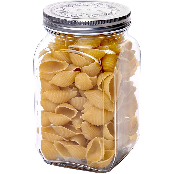Classic Food Saver Canister, Square Glass Storage Container Jar with Metal Lid, 50 Ounces