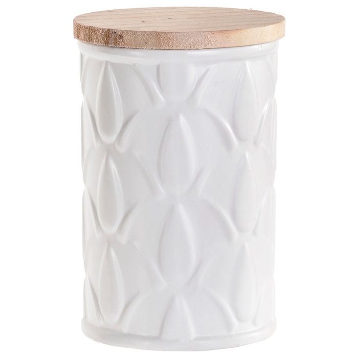 Swan Creek Highly Scented Pillar Candle in Round Ceramic Canister with Lid, White Collection – Assorted Patterns – Southern Sweet Tea, 12 oz.