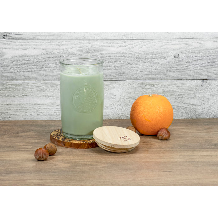 Red Co. Swan Creek Highly Scented Glass Pillar Candle Cylinder with Wooden Lid – Citrus & Sage, 12 oz.