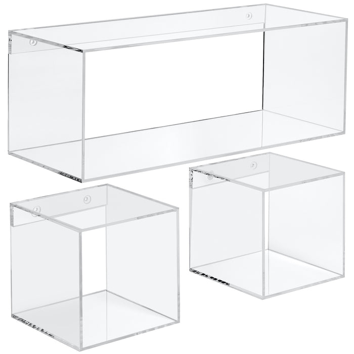 Crystal Clear Acrylic Floating Storage 4 Sided Wall Shelves — Red