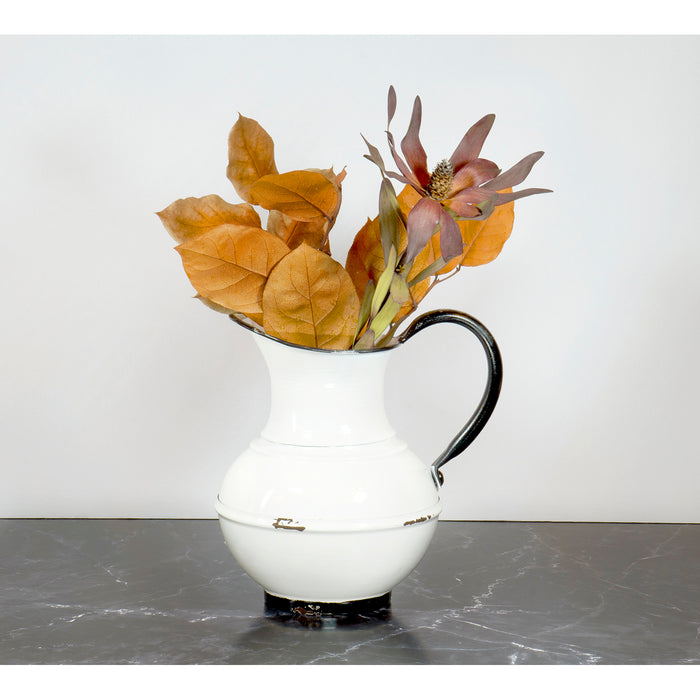 Red Co. Vintage White Jug Enameled Metal Wide Flower Vase Plant Holder Décor for Home and Garden