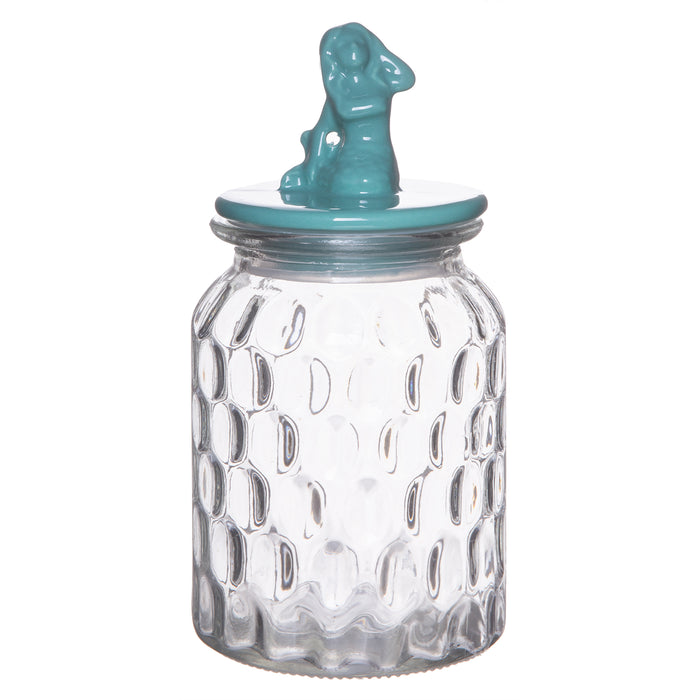 Red Co. Medium Food Storage Rain Drop Pattern Glass Jar Canister with Aqua Mermaid Shaped Ceramic Airtight Lid, 32.75 Ounces