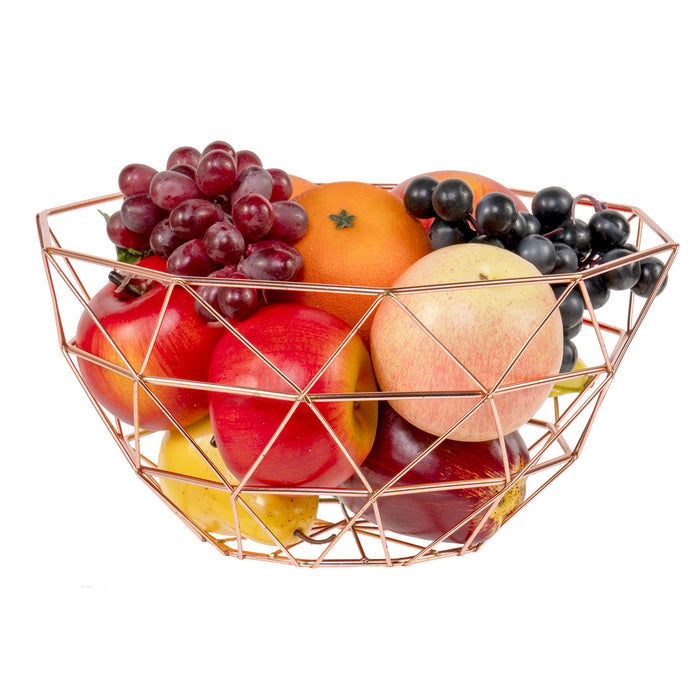 Red Co. Metal Rose Gold Fruit basket Large Round Storage Bowl for Bread Fruit Snacks Candy Utensils and Household Items