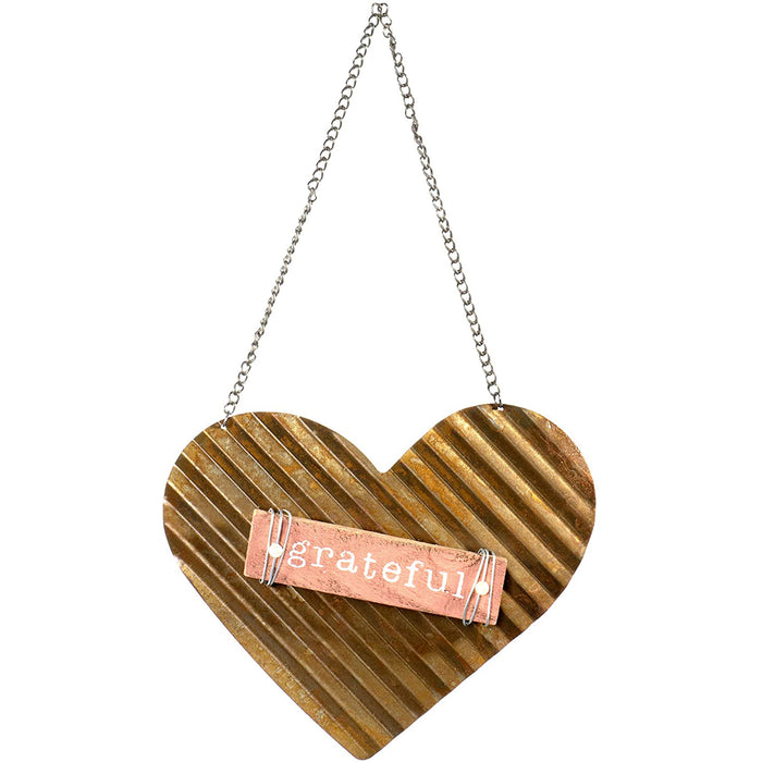 Red Co. Grateful Hanging Corrugated Metal Heart Ornament