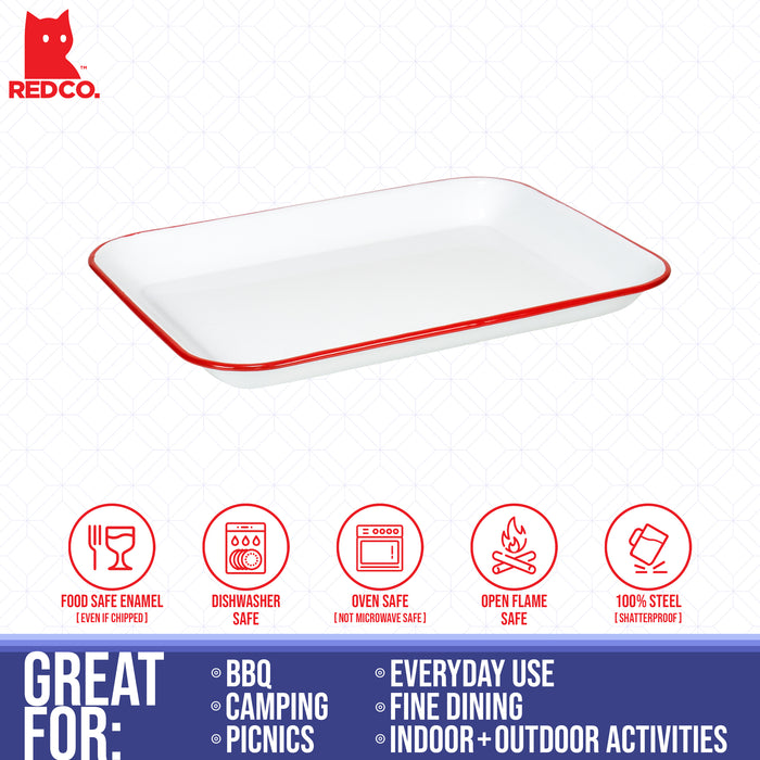 Red Co. 13.5” x 10” Enamelware Metal Classic Rectangular Serving Tray — Red  Co. Goods