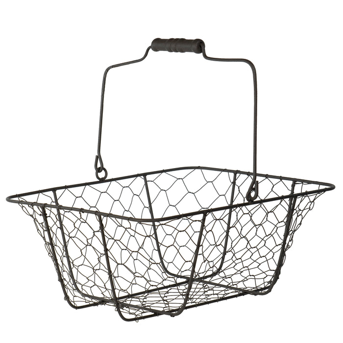 Red Co. All-Purpose Display Basket Bin, Gray Iron Metal Wire with Wooden Handle, Rectangular Shape, 8 Inches