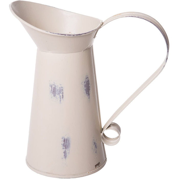 Country Style French Metal Rusted Pitcher in Ivory - 10 Inches High