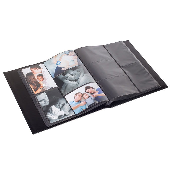 Red Co. Black Faux Leather Family Photo Album with Embossed Borders – Holds 500 4x6 Photographs