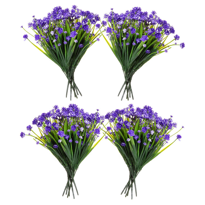 Red Co. Faux Floral Bouquet, Artificial Fake Greenery Flowers for Home and Outdoor Garden Decor, Set of 4 Bunches (6 Picks Each), Spring Purple