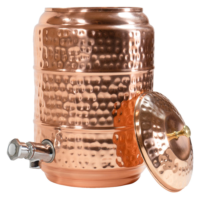 Red Co. Large Decorative Antique Hand-Hammered Copper Multipurpose Beverage Dispenser with Spigot and Lid for Cold & Hot Drinks, 1.25 Gallon