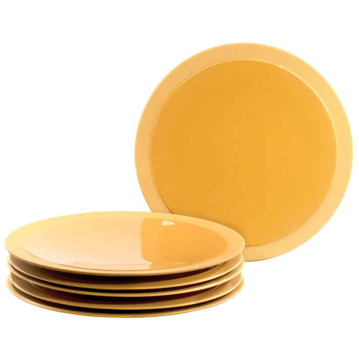 Orange Porcelain Round Dinnerware Table Plate Glossy Finish with Matte Edges 10.5 Inch - Set of 6