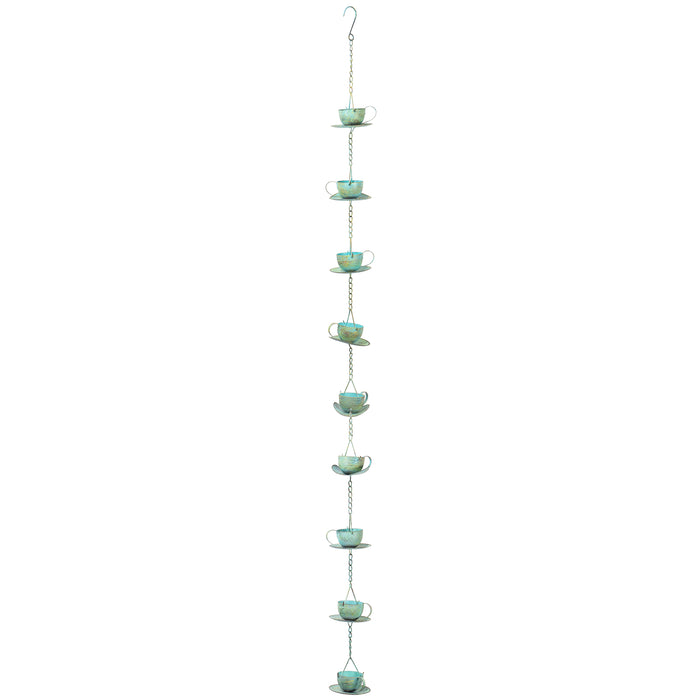 Red Co. 5-Foot Decorative Hanging Metal Rain Chain & Garden Rainwater Catcher – Green Patina Cup  & Saucer