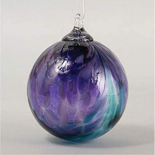 Red Co. Iridescent Glass Eye Studio Hand Blown Ball Ornament, Teal Fantasy Orchid