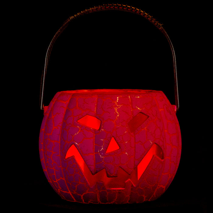 Halloween Mini Trick or Treat Pumpkin Candy Bucket for Children with Flashing Light and Evil Laugh Sound, 3.5" H - 2 Pack