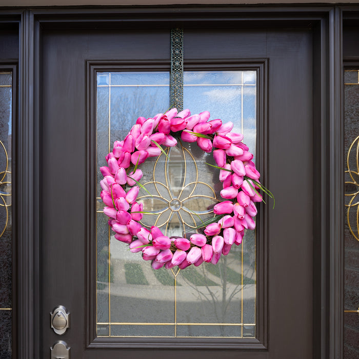 Red Co. 18" Vibrant Tulips, Artificial Spring & Summer Wreath, Door Backdrop Ornaments, Home Décor Collection