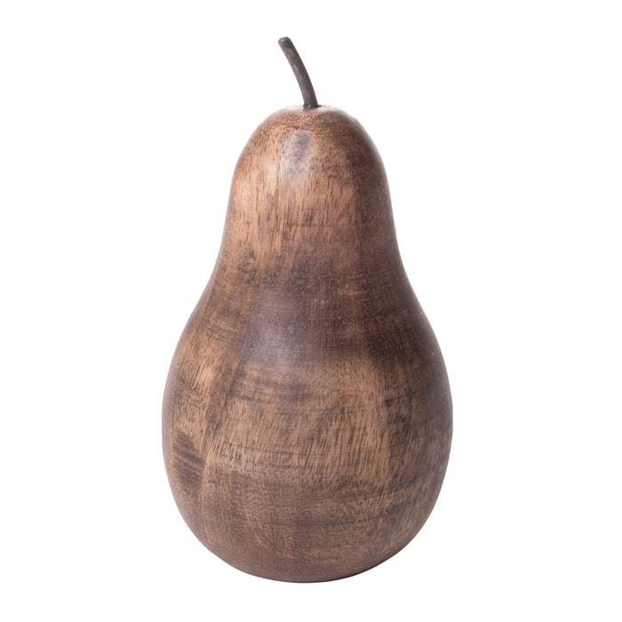 Red Co. Hand Carved Wooden Pear Decorative Fruit, Premium Mango Wood Ornament, Small 6-inch