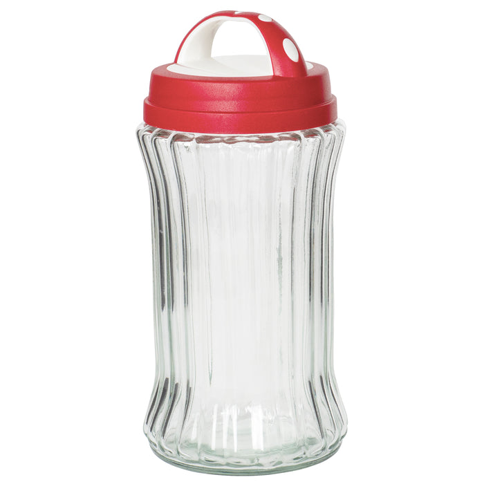 Red Co. One-Size Clear Ribbed Glass Round Food Storage Jars with Colored Lids, Large, Set of 3