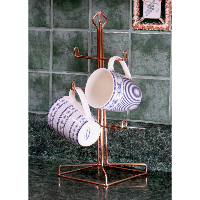 Red Co. Decorative Rose Gold Mug Tree Metal Kitchen Countertop Cup Holder Stand with 6 Hooks - 14" x 5.5"