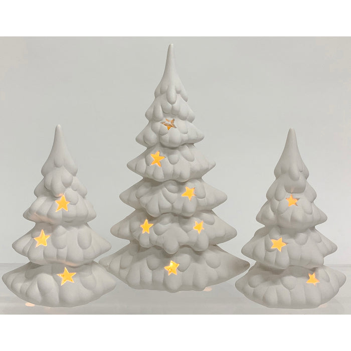 Red Co. Set of 3 Porcelain White Decorative Christmas Trees with Warm LED Glow