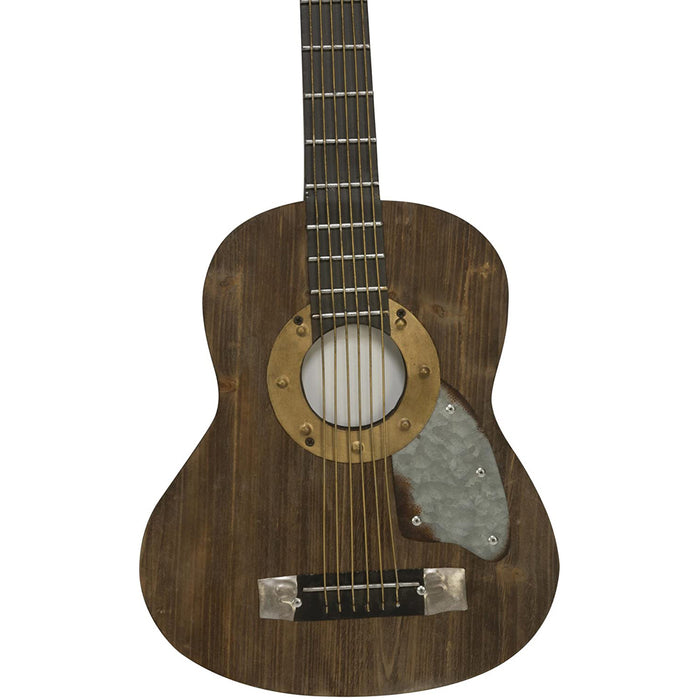 Rustic Inspired Decorative Acoustic Guitar Wall Art, Wood & Metal Wall Hanging Centerpiece Sculpture, 36" H