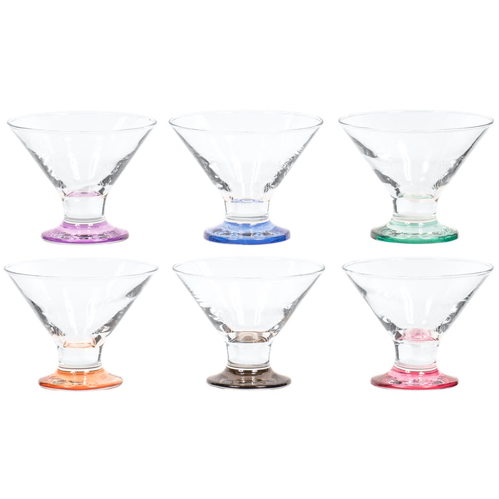Red Co. Clear Multi Colored Base Cosmopolitan Dessert Glass for Martinis, Cocktail, Spirit Drinks, Desserts, Snacks, 4 Ounce - Set of 6