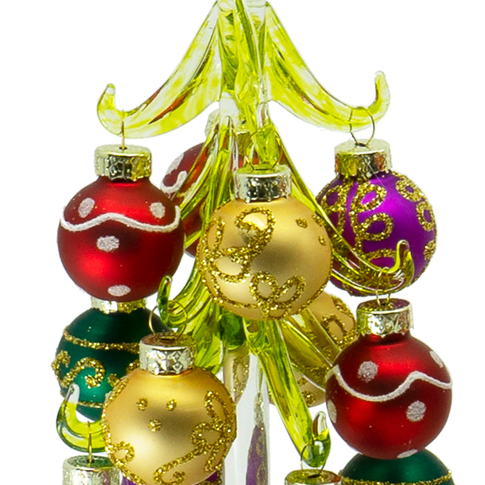 Red Co. Glass Christmas Tree Tabletop Display Decoration with Assorted Ball Ornaments, Holiday Season Decor, 8 Inches, Set of 3