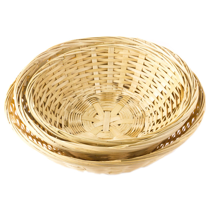 Red Co. All-Purpose Rustic Round Display Basket, Bamboo, 2.5 Inches, Stackable Set of 3