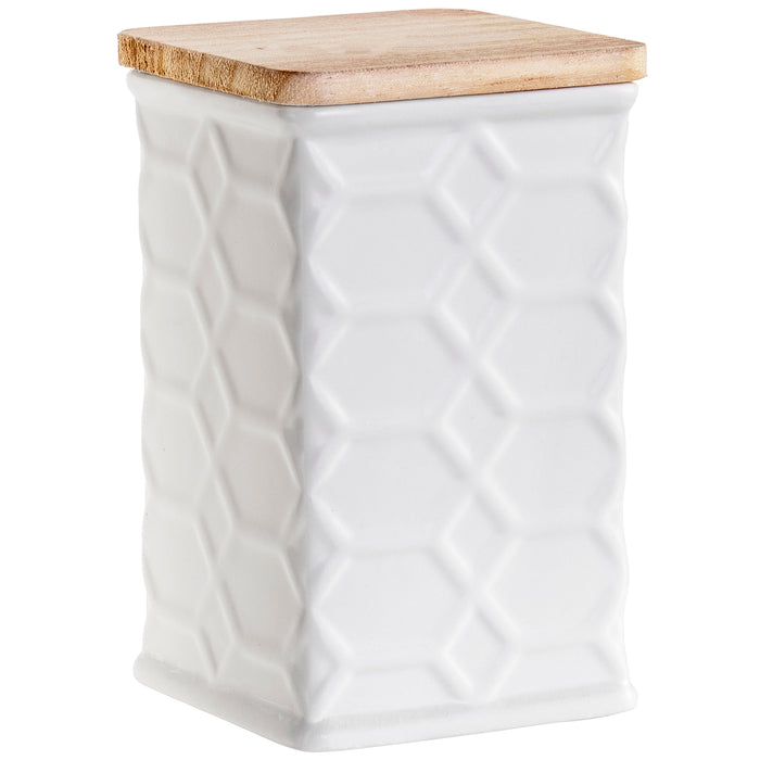 Swan Creek Highly Scented Pillar Candle in Square Ceramic Canister with Lid, White Collection – Assorted Patterns – Gingerbread, 13 oz.