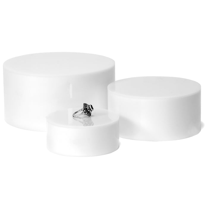 Red Co. Glossy White Acrylic Round Cylinder Display Nesting Riser Stands with Hollow Bottoms - 3-Pack