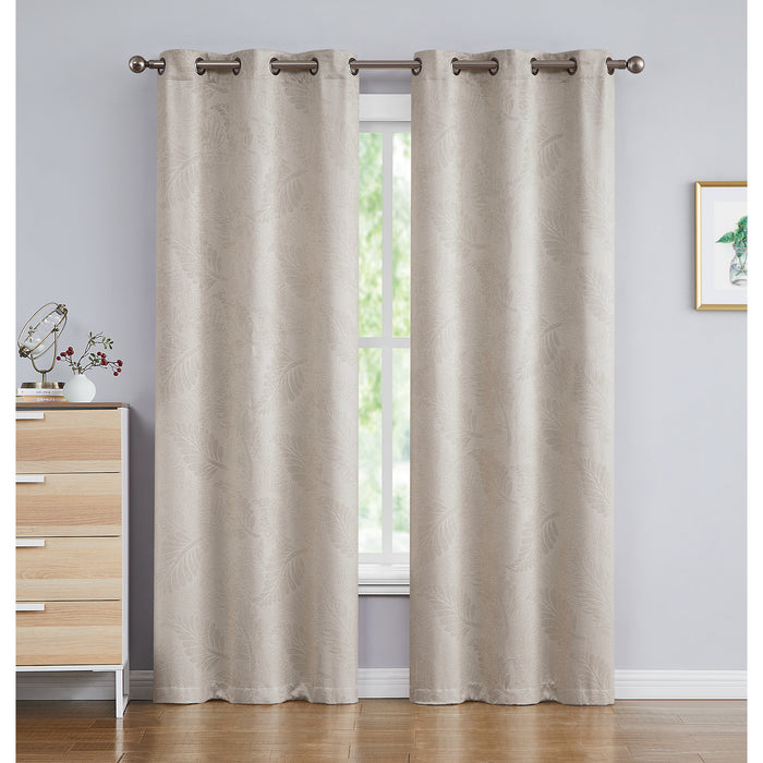 Red Co. Embossed Leaf Pattern Soft Decorative Blackout Window Curtains with Grommets 2 Piece Set