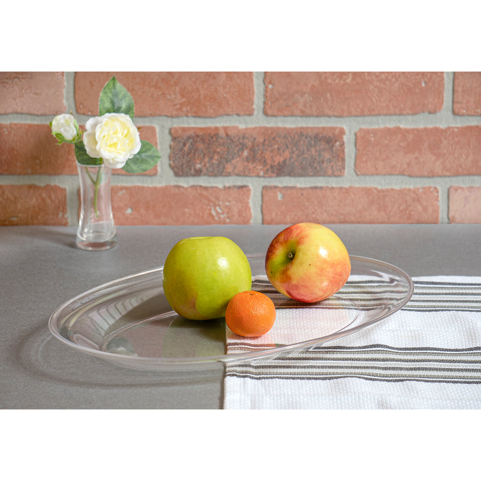 Red Co. Clear Polystyrene Oval Platter for Fruits and Vegetables Display, Serving, Prepping, Kitchen Decoration, 14.75" x 9.75" - Made in USA